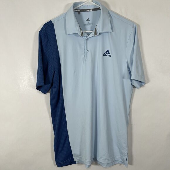 Adidas Golf Polo Shirt Mens Size Small Light Blue Navy Colorblock Performance - Picture 1 of 13